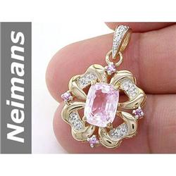 3.43 ct Pink Kunzite & Pink Sapphire & Diamond Pendant 14kt Gold
