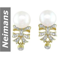 10 MM Akoya Pearl & Diamond Earrings 14kt Gold