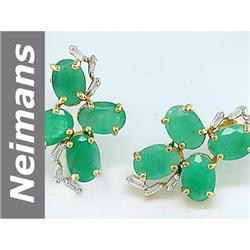 6.34 ct Emerald & Diamond Earrings 14kt Gold