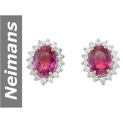 3.45 ct Pink Tourmaline & Diamond Earrings 14kt Gold
