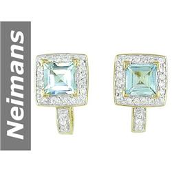 2.46 ct Aquamarine & White Sapphire Earrings 14kt Gold