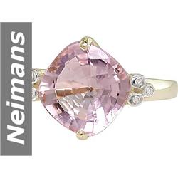 5.83 ct Rose Pink Amethyst & Diamond Ring 14kt Gold