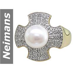 10 MM Akoya Pearl & Diamond Ring 14kt Gold