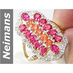 4.35 ct Orange Sapphire & Songea Sapphire & Diamond Ring 14kt Gold