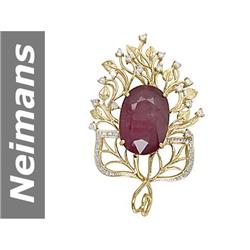 21.73 ct Ruby & Diamond Pendant 14kt Gold