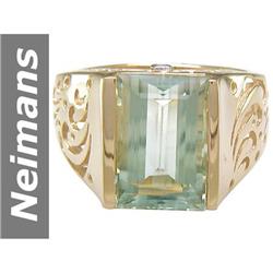 8.02 ct Green Amethyst & Diamond Gents Ring 14kt Gold