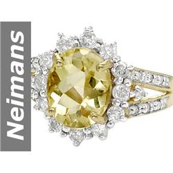 3.24 ct Yellow Aquamarine & Diamond Ring 14kt Gold