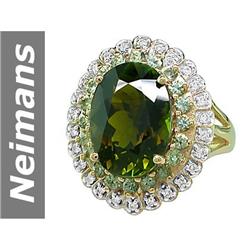 7.71 ct Green Sapphire & Green Tourmaline & Diamond Ring 14kt Gold