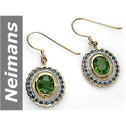 3.49 ct Blue Diamond & Green Apatite Earrings 14kt Gold