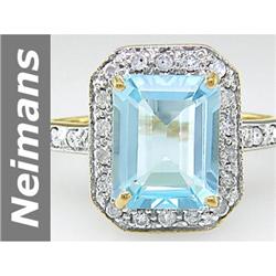 4.36 ct Blue Topaz & Diamond Ring 14kt Gold