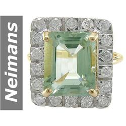 6.49 ct Green Amethyst & Diamond Ring 14kt Gold