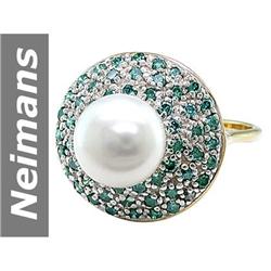 8.5 MM Blue Diamond & Akoya Pearl Ring 14kt Gold