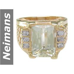 10.71 ct Yellow Kunzite & Diamond Gents Ring 14kt Gold