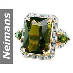 14.70 ct Blue Diamond & Green Tourmaline Ring 14kt Gold