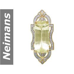 29.06 ct Lemon Quartz & Diamond Brooch 14kt Gold