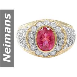 2.81 ct Pink Tourmaline & Diamond Gents Ring 14kt Gold