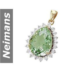 27.30 ct Green Amethyst & White Sapphire Pendant 14kt Gold