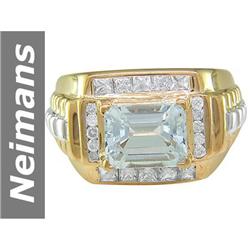 3.88 ct White Aquamarine & Diamond Gents Ring 14kt Gold