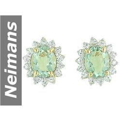 4.64 ct Green Amethyst & White Sapphire Earrings 14kt Gold