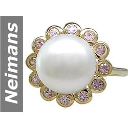 10 MM Akoya Pearl & Pink Sapphire Ring 14kt Gold