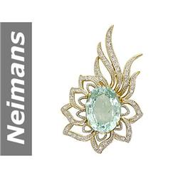 11.30 ct Aquamarine & Diamond Pendant 14kt Gold