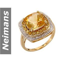 5.91 ct Citrine & Yellow Sapphire & Diamond Ring 14kt Gold