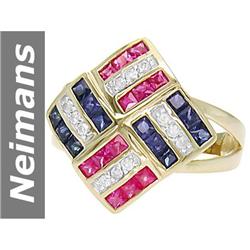 2.06 ct Ruby & Sapphire & Diamond Ring 14kt Gold
