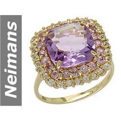 5.98 ct Amethyst & Pink, White Sapphire Ring 14kt Gold