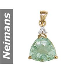 7.75 ct Green Amethyst & Diamond Pendant 14kt Gold