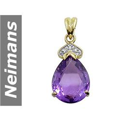9.75 ct Amethyst & Diamond Pendant 14kt Gold
