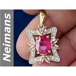 4.19 ct Pink Sapphire & Ruby & Diamond Pendant 14kt Gold