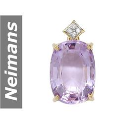 12.75 ct Rose Pink Amethyst & Diamond Pendant 14kt Gold