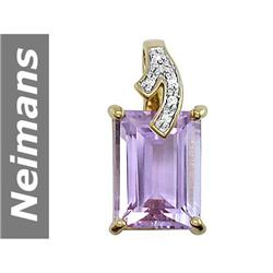 7.54 ct Rose Pink Amethyst & Diamond Pendant 14kt Gold
