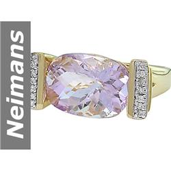 6.27 ct Rose Pink Amethyst & Diamond Ring 14kt Gold