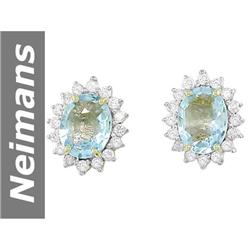2.65 ct Aquamarine & Diamond Earrings 14kt Gold