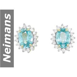 4.85 ct Blue Zircon & Diamond Earrings 14kt Gold
