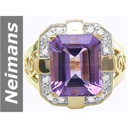 5.82 ct Amethyst & Diamond Ring 14kt Gold