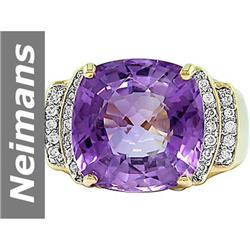 6.62 ct Amethyst & Diamond Ring 14kt Gold