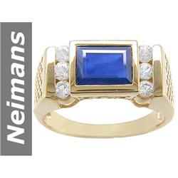 4.03 ct Blue & White Sapphire Gents Ring 14kt Gold