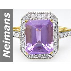 6.36 ct Amethyst & Diamond Ring 14kt Gold