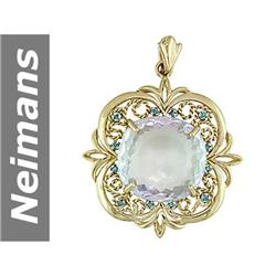 20.48 ct Blue Diamond & Green Kunzite Pendant 14kt Gold
