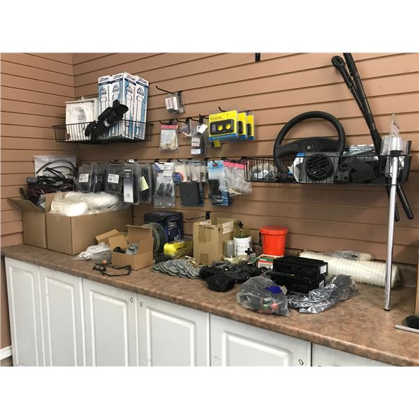 SHELF LOT OF ASSTD MARINE HARDWARE - NETWORK STARTER KIT, TRAILER WINCHES, TRIM-TAB ACTUATORS, DIVE