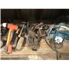 Image 2 : SHELF LOT OF ELECTRIC TOOLS (SOME REQUIRE REPAIR) HAMMERS, CLAMPS ETC