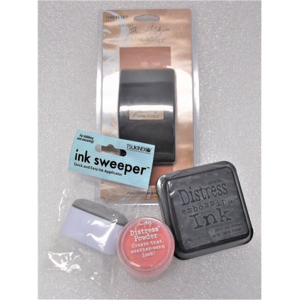 Tim Holtz - NEW - Distress Embossing Ink, Embossing Powder: Worn Lipstick, and Sanding Grip