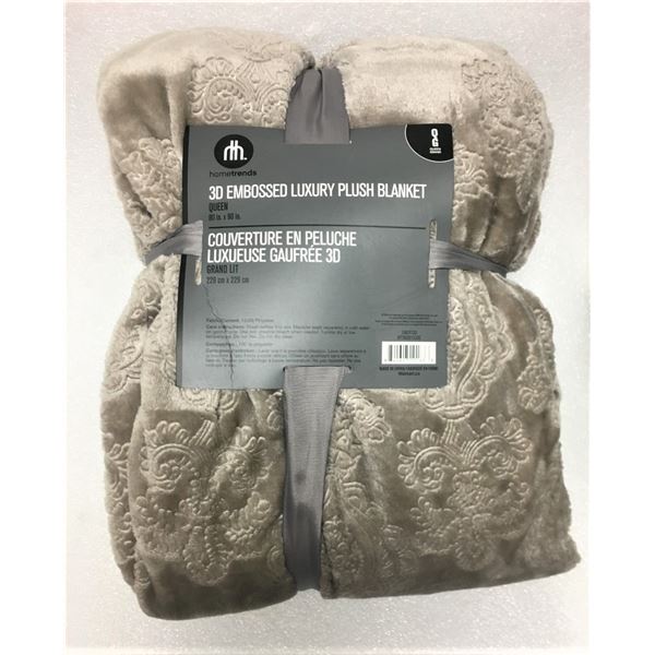 Hometrends 3D Embossed Luxury Blanket Queen Size Light Grey