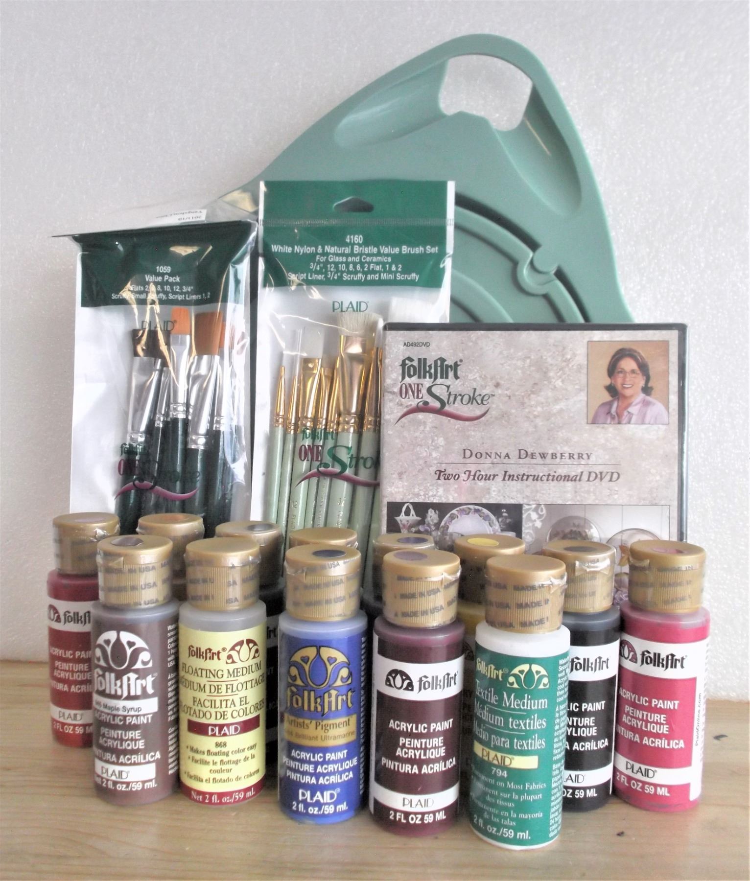 Folk Art One Stroke Paints, Brushes, Palette, Double Loading Carrousel