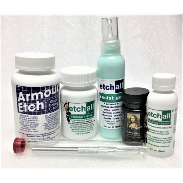 Etching Mediums and Tools, AND 2 oz Mona Lisa Gold Metal Leaf Adhesive Size, Sealed