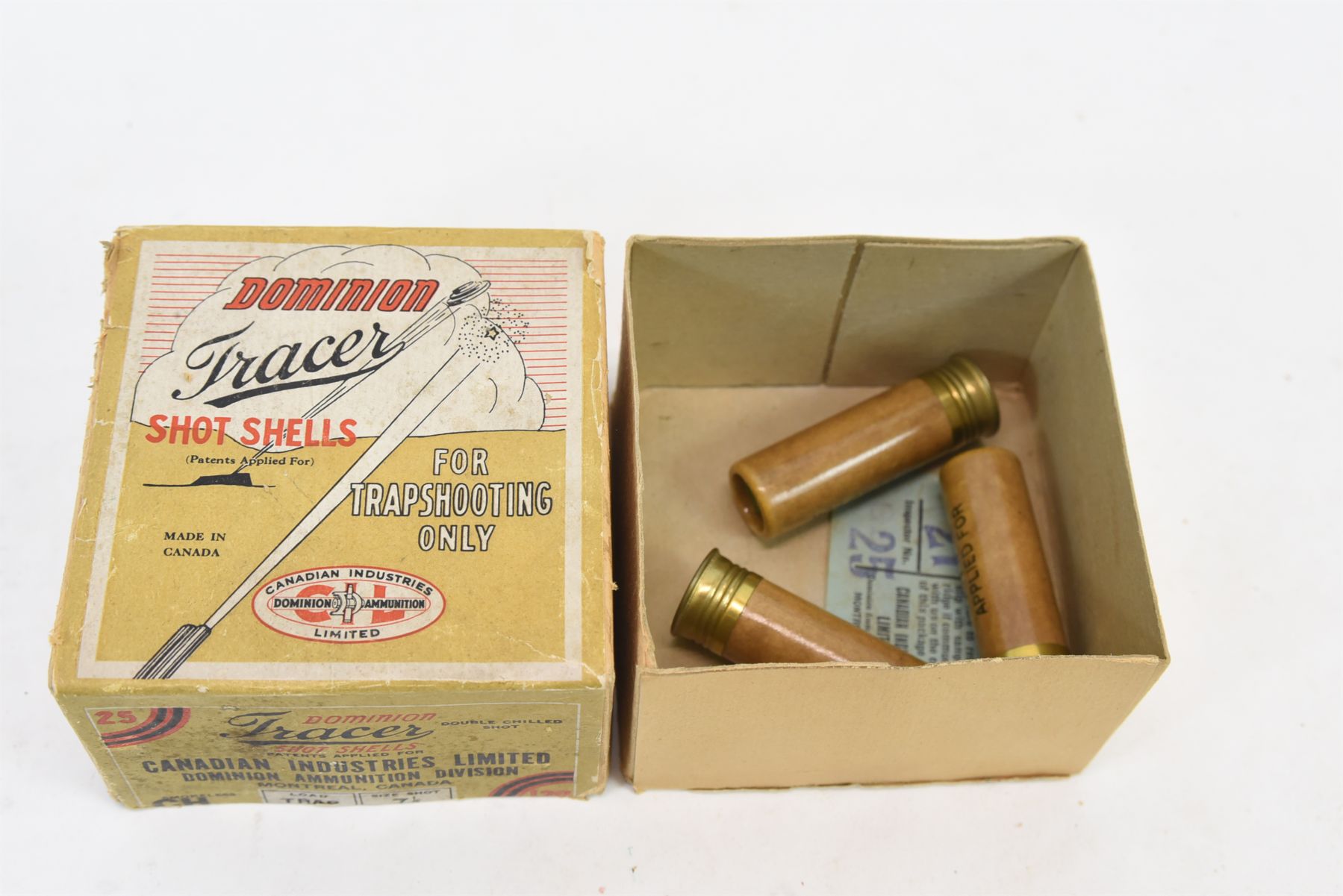 Vintage Collectable Dominion CIL Tracer Shotgun Shells 12 Gauge w/ 3 Rounds