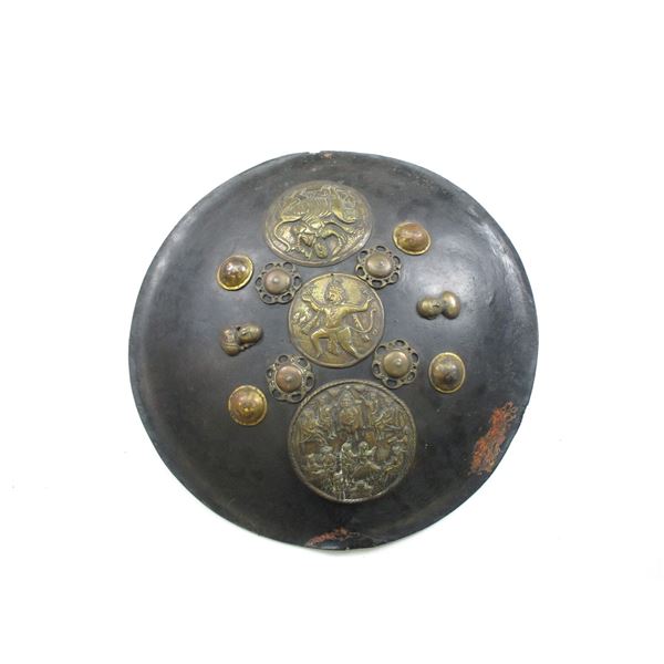 INDIAN LACQUERED LEATHER SHIELD DAHL