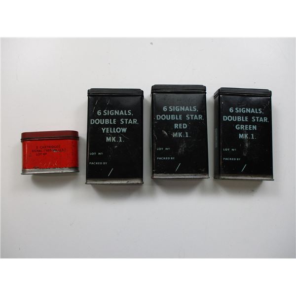 ASSORTED EMPTY SIGNAL FLARE TINS